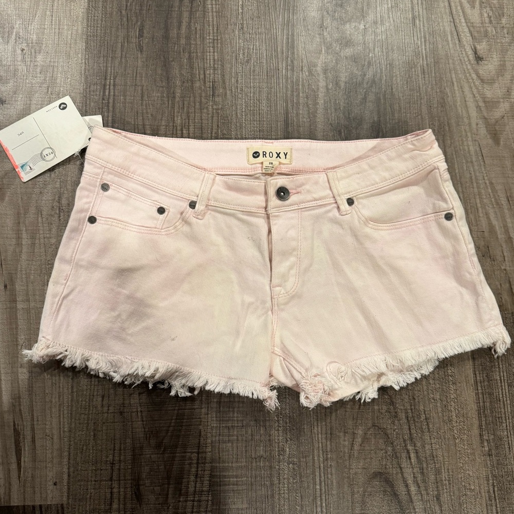 Roxy Light Pink Frayed Hem Jean Shorts